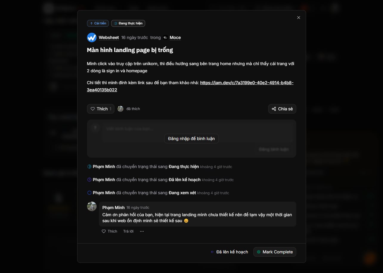 lỗi trả lời feedback