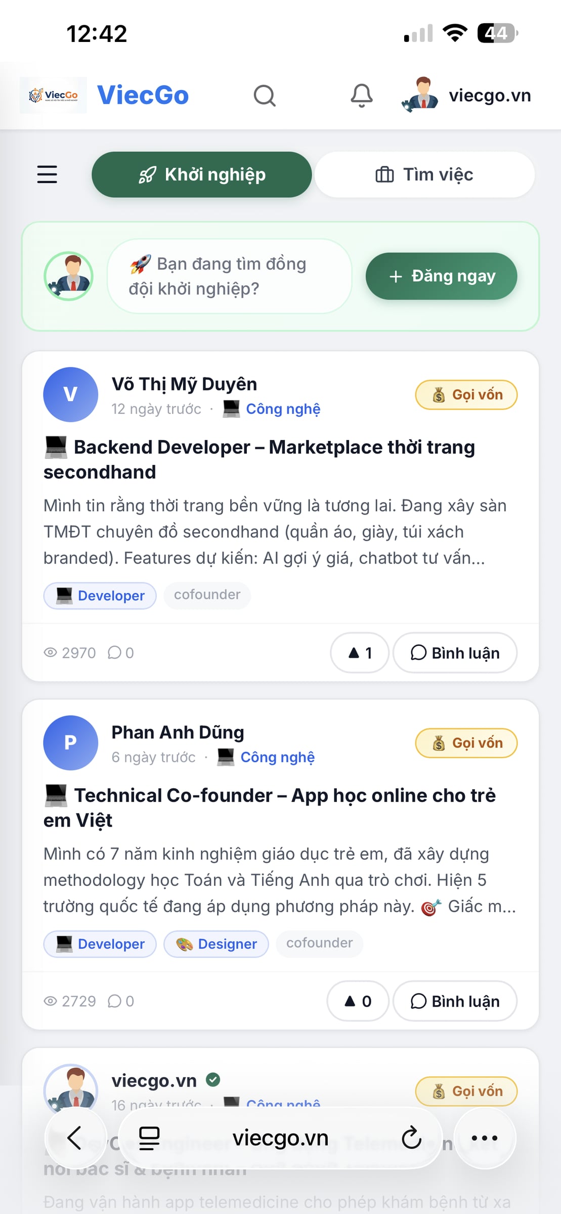 Nền tảng mạnh xã hội tìm việc và tìm bạn khởi nghiệp