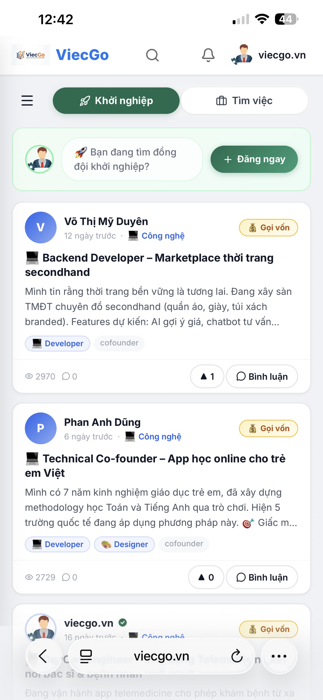 Nền tảng mạnh xã hội tìm việc và tìm bạn khởi nghiệp